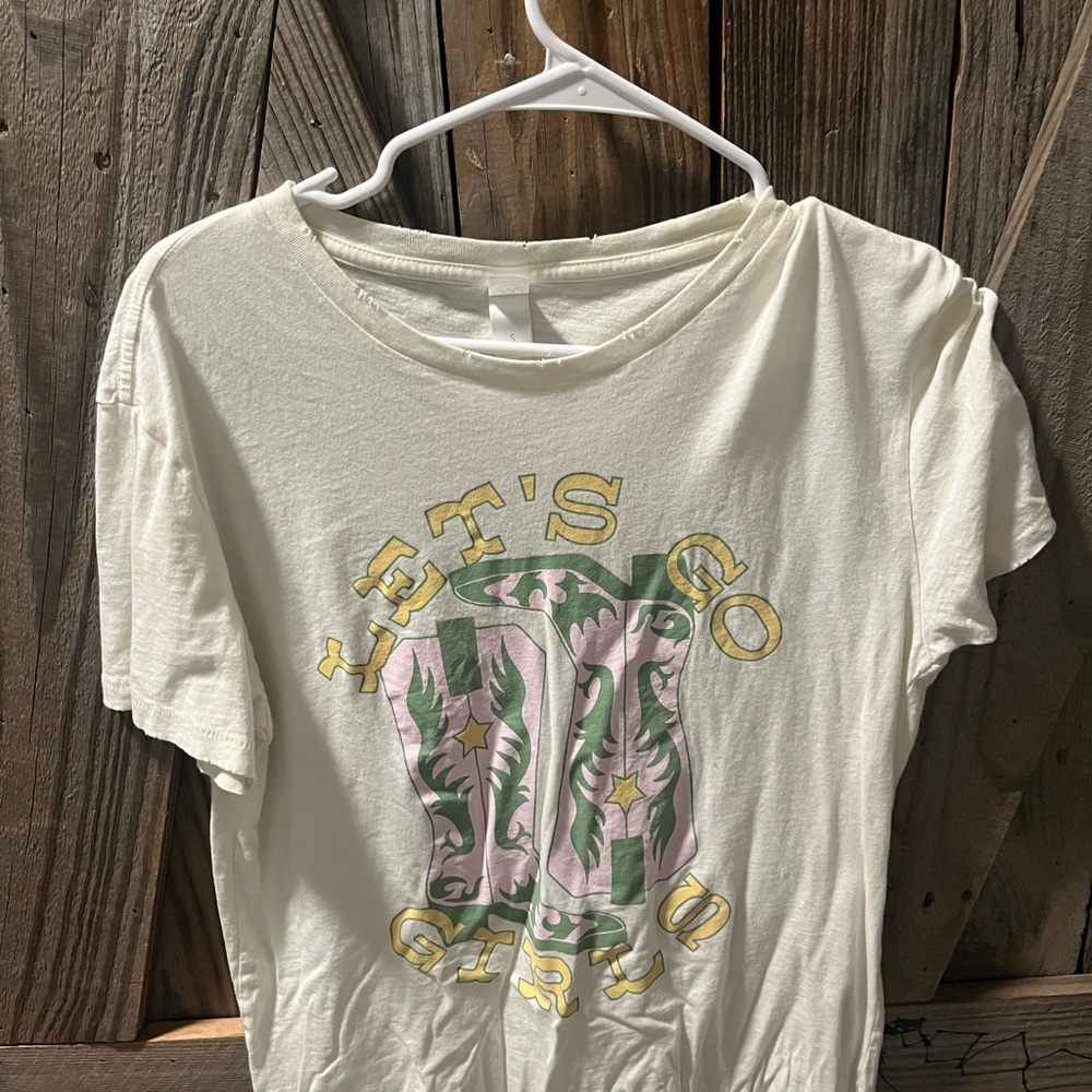 Let's Go Girls Cream T-Shirt with Pink and Green Graphic